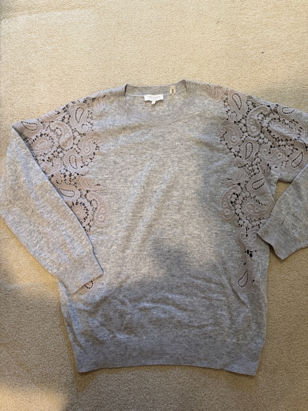 Ted Baker London Light Gray Sweater with Lace Insets